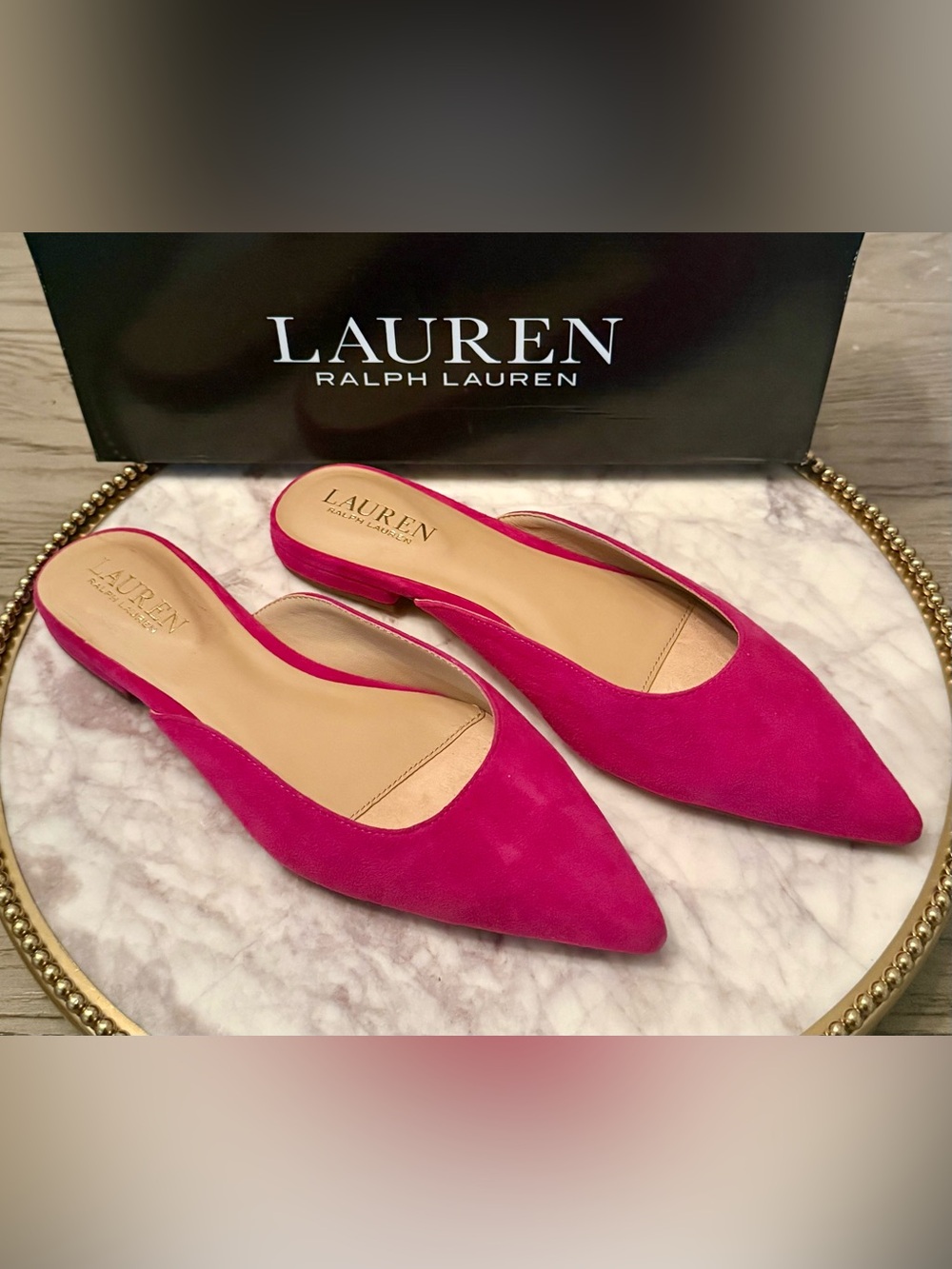 Lauren Ralph Lauren Pink Pointed-Toe Suede Mules